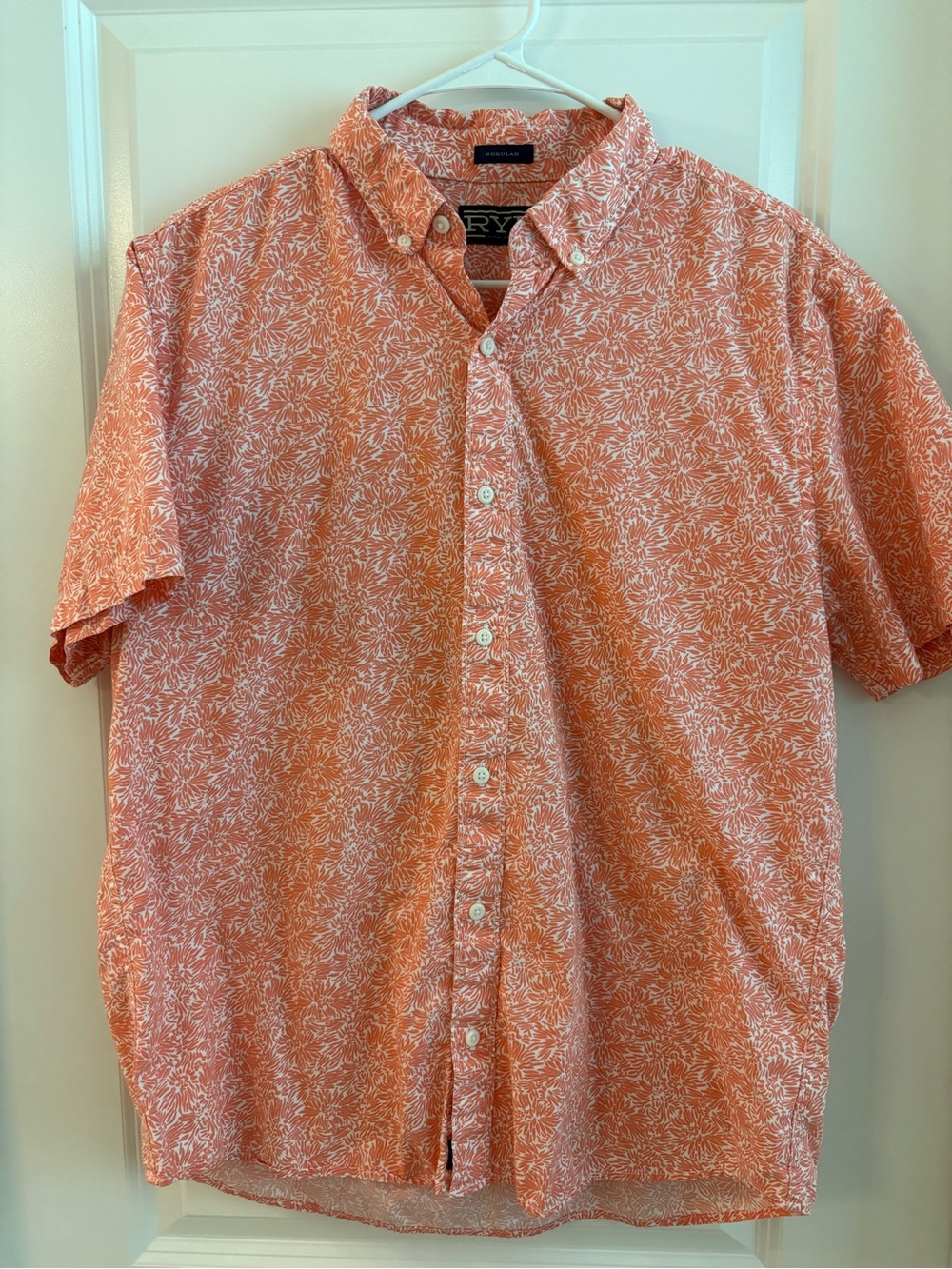 Rye Short-Sleeve Coral-Orange Floral Button-Down Shirt